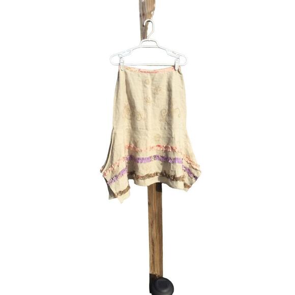 J.Jill linen skirt womens 6P 6 fairy goblincore beige ruffle gypsy asymmetrical - Picture 12 of 12